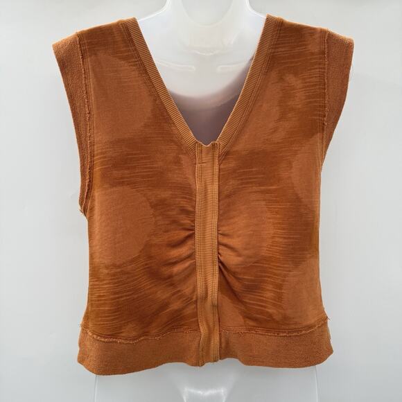 Anthropologie Daily Practice Cropped Sleeveless Top Sz XS Rust Brown Fleece Boho - Picture 3 of 9